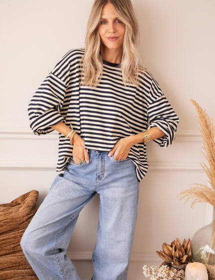 Sadie Stripe Beige/Navy - Longsleeve