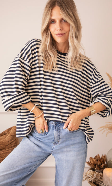 Sadie Stripe Beige/Navy - Longsleeve