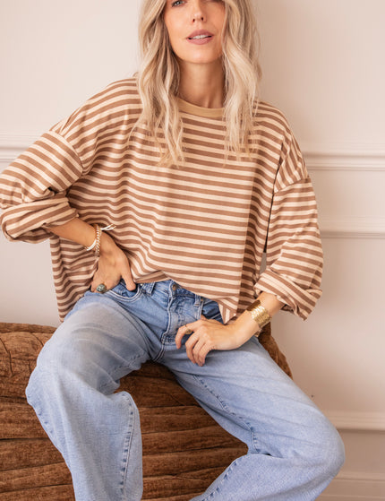 Langarmshirt - Sadie Stripe - Beige/Braun