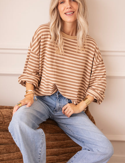Langarmshirt - Sadie Stripe - Beige/Braun