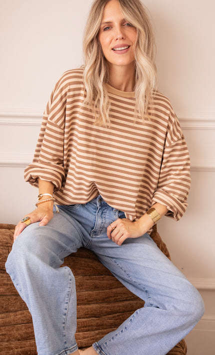 Langarmshirt - Sadie Stripe - Beige/Braun