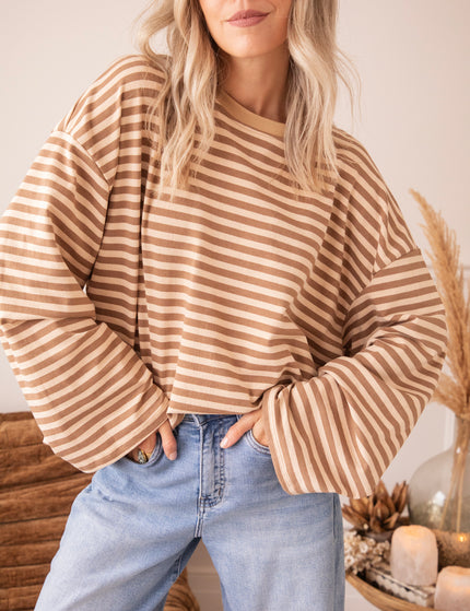 Langarmshirt - Sadie Stripe - Beige/Braun
