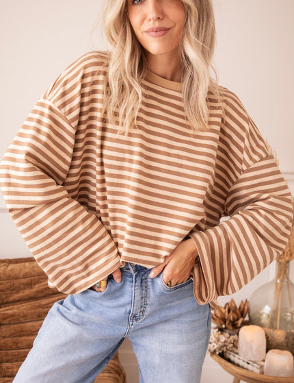 Langarmshirt - Sadie Stripe - Beige/Braun