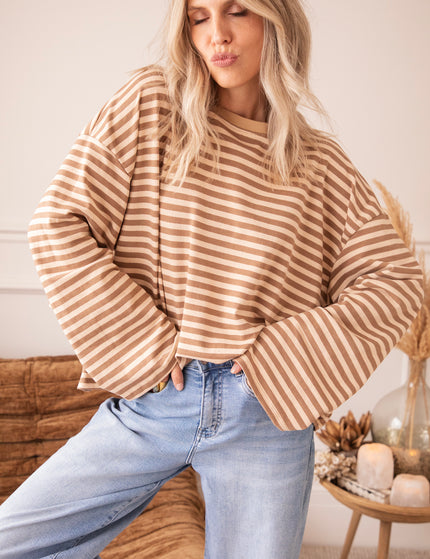 Langarmshirt - Sadie Stripe - Beige/Braun