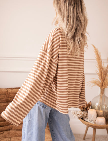 Langarmshirt - Sadie Stripe - Beige/Braun