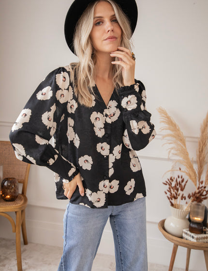 Bluse - Cecile Floral - Schwarz/Weiß