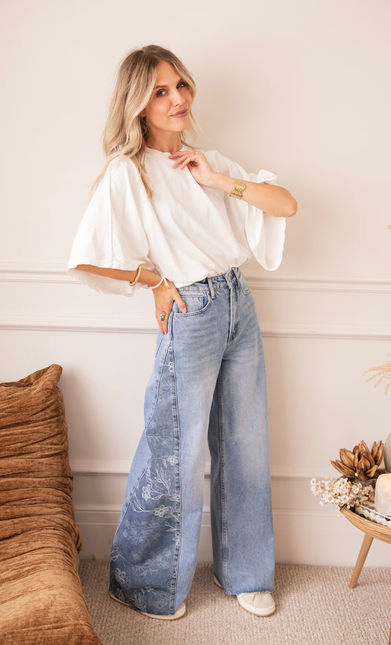Wide Side Bloom Blue - Jeans