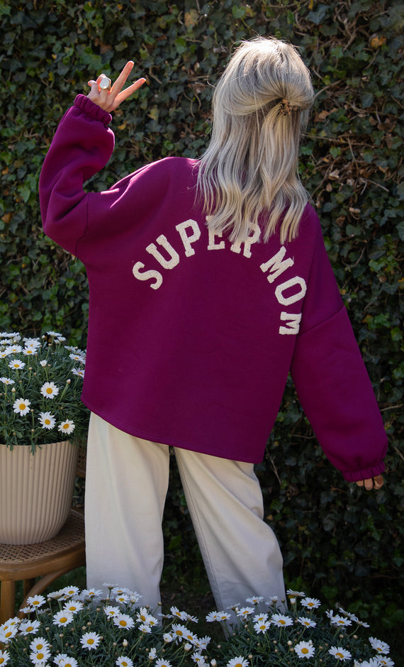 Pullover - Lily Super Mom - Pflaume/Beige