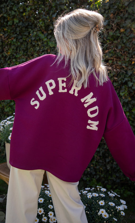 Pullover - Lily Super Mom - Pflaume/Beige