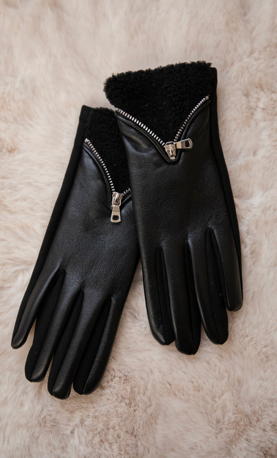 Handschuhe - Teddy Zip - Schwarz