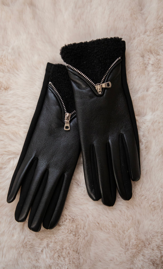 Handschuhe - Teddy Zip - Schwarz