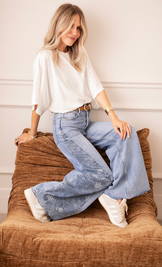 Wide Side Bloom Blue - Jeans