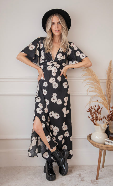 Cecile Floral Black/White - Maxi Jurk