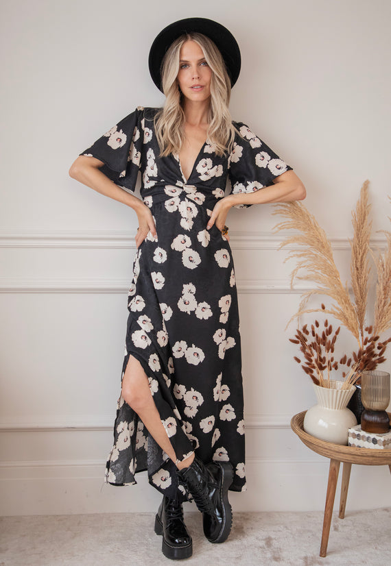 Cecile Floral Black/White - Maxi Jurk