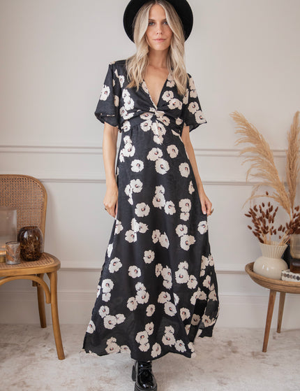 Cecile Floral Black/White - Maxi Jurk