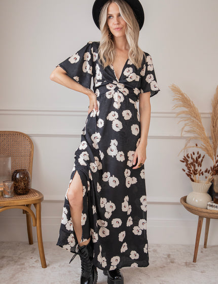 Cecile Floral Black/White - Maxi Jurk