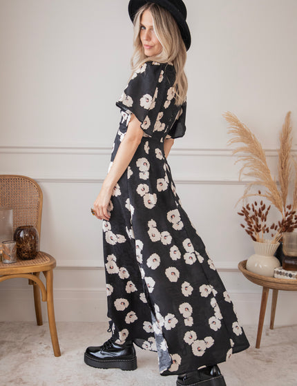 Cecile Floral Black/White - Maxi Jurk