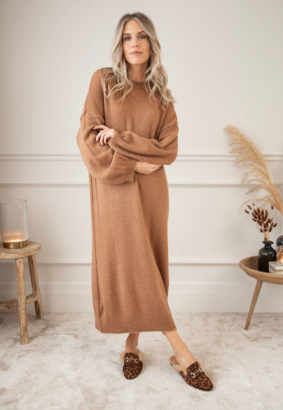 Cozy Claire Caramel - Sweater Dress