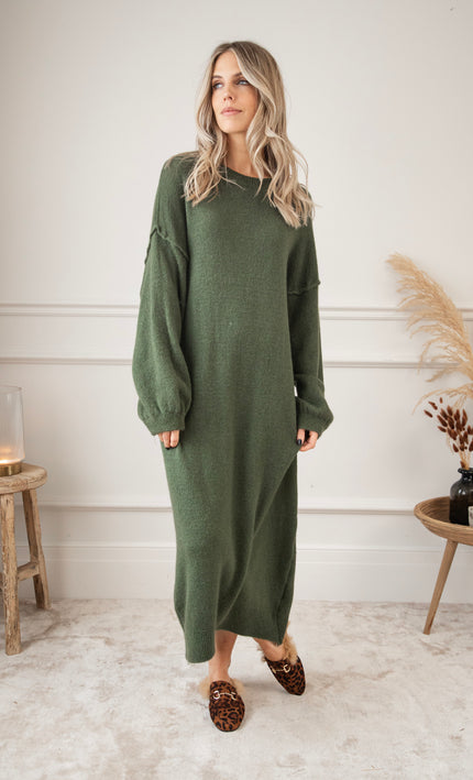 Cozy Claire Kaki - Sweater Dress