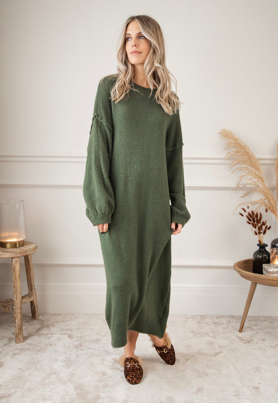 Cozy Claire Kaki - Sweater Dress