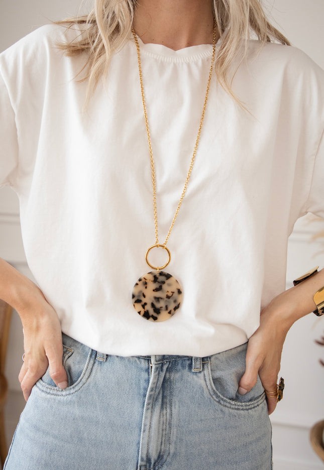 Rina Round Beige/Black - Necklace