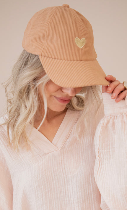 Beating Heart Corduroy Camel - Cap