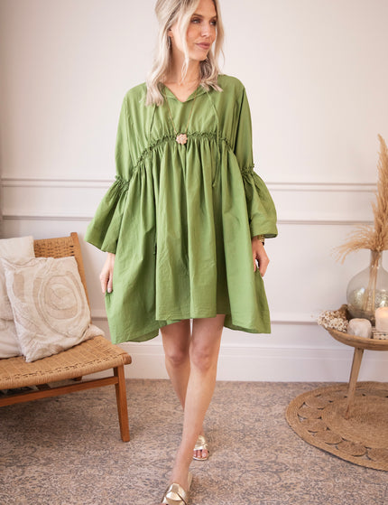Feline Pleated Green - Dress