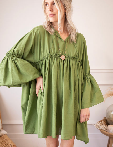 Feline Pleated Green - Dress
