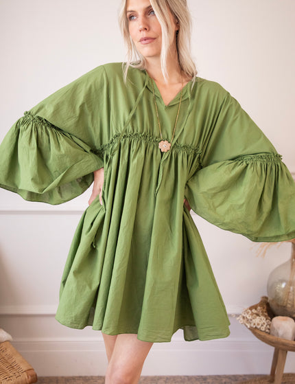 Feline Pleated Green - Dress