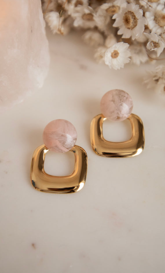 Blush Square Soft Pink/Gold - Oorbellen