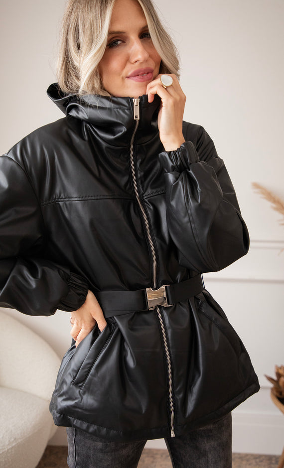 Jenna Leather Black - Coat