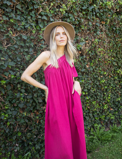 Bow One Shoulder Fuchsia - Maxi Dress