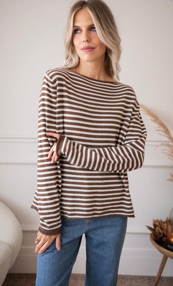 Pullover - Softly Striped - Choco