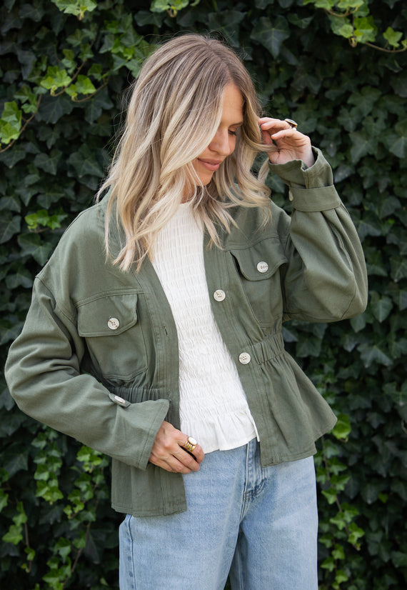 Gathered Grace Khaki - Jacket