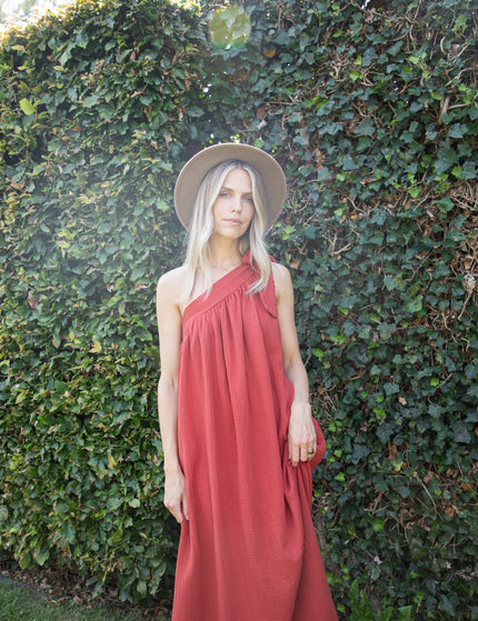 Bow One Shoulder Indian Red - Maxi Dress