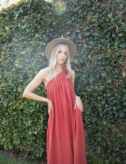 Bow One Shoulder Indian Red - Maxi Dress