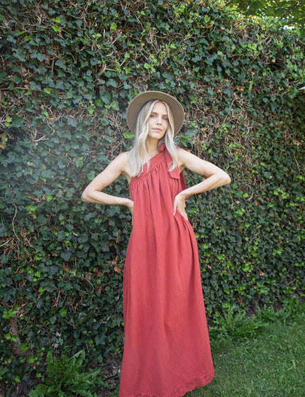 Bow One Shoulder Indian Red - Maxi Dress