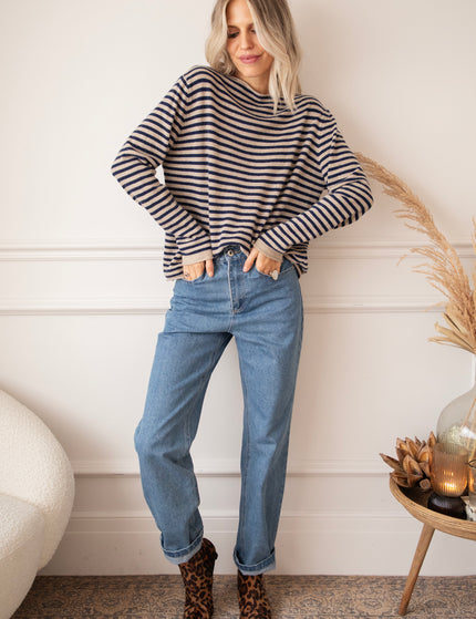 Softly Striped Dark Blue - Trui