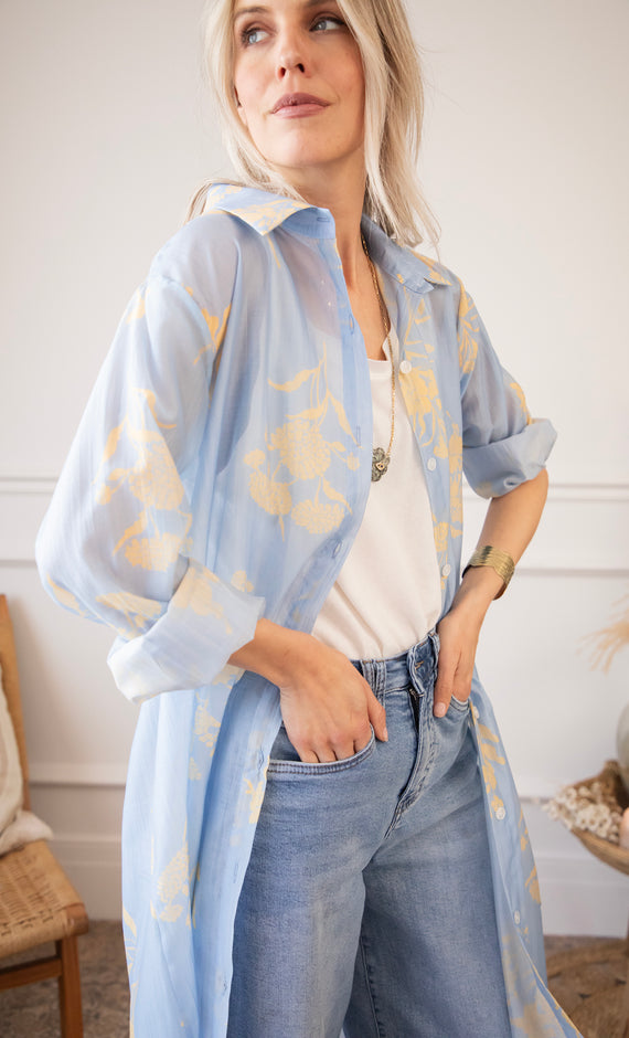 Kleid/Tunika - Bloom Breeze - Blau/Camel