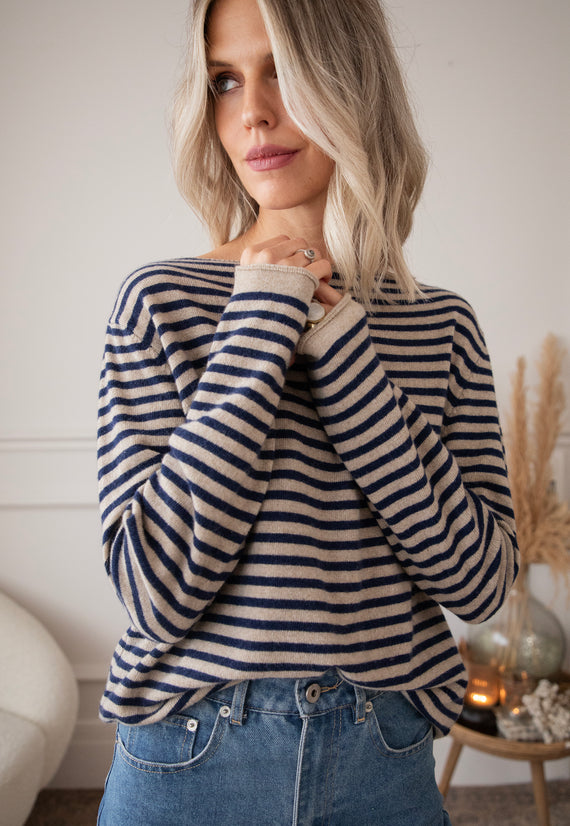 Softly Striped Dark Blue - Trui