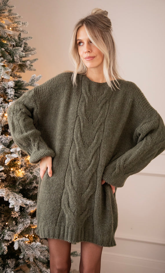 Coco Cable Khaki - Sweater Dress