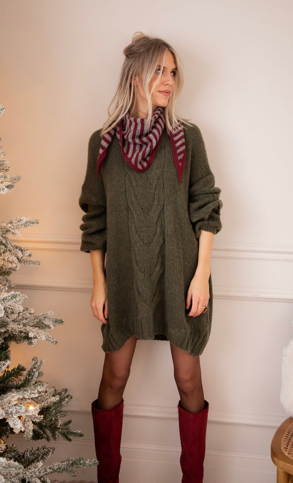 Coco Cable Khaki - Sweater Dress