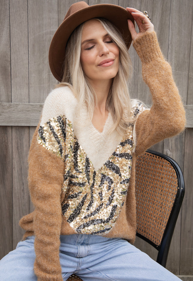 Zabrina Sequins Camel - Sweater