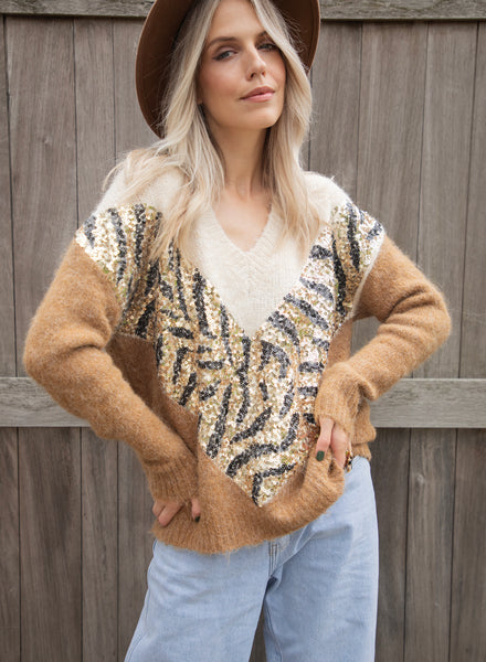 Pullover - Zabrina Sequins - Camel