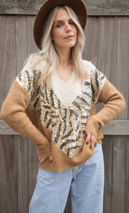 Pullover - Zabrina Sequins - Camel