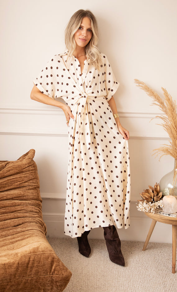 Dot Story Cream/Brown - Maxi Dress