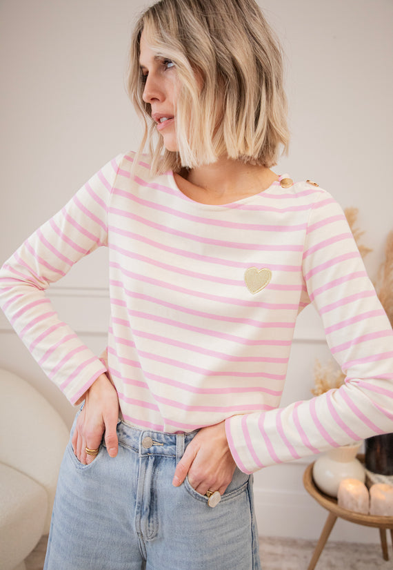 Langarmshirt - Beating Heart Stripes - Rosa/Beige