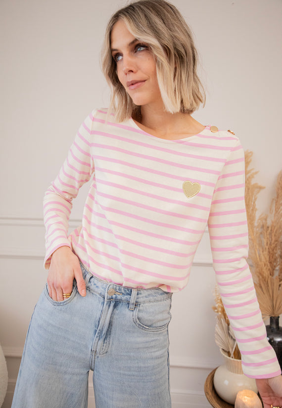 Langarmshirt - Beating Heart Stripes - Rosa/Beige