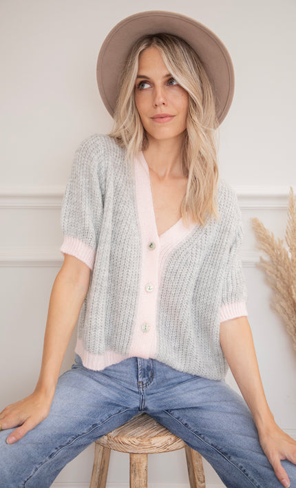 Colorica Soft Grey/Soft Pink - Cardigan