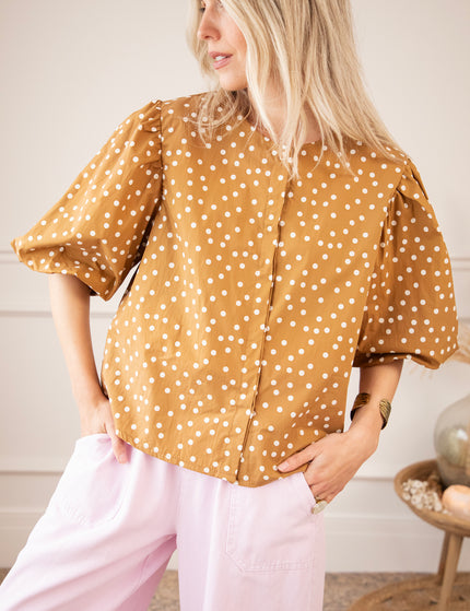 Bluse - Puffy Polka - Braun/Beige